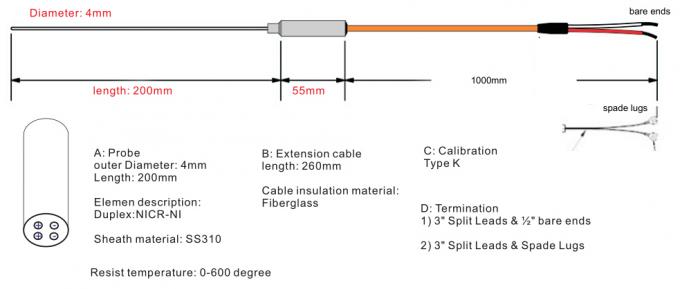6Mmの直径の鉱物によって絶縁される熱電対ケーブルSS316/310/Inconel 600